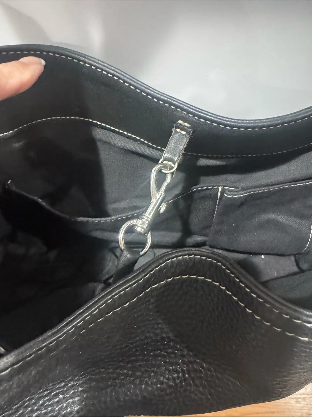 Black Leather Shoulder Bag with Contrast Stitching by Coach